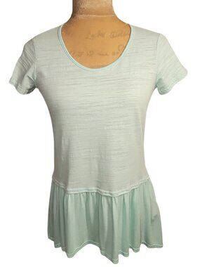 Nanette Lepore Peplum High Low Light Blue Blouse Cotton Blend Size XS